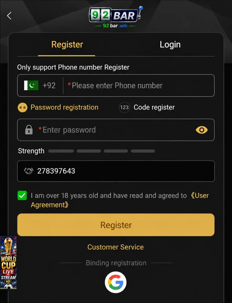 92BAR Game login